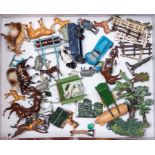 Britains: A box of assorted Britains lead figures to include: farm animals, fences and trees,