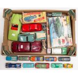 Tinplate: A collection of diecast and tinplate boxed and unboxed vehicles including two Dinky Tank