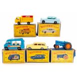 Matchbox: Five boxed Matchbox Series 1-75 vehicles, to comprise: Ford Anglia 7, Coca-Cola Lorry
