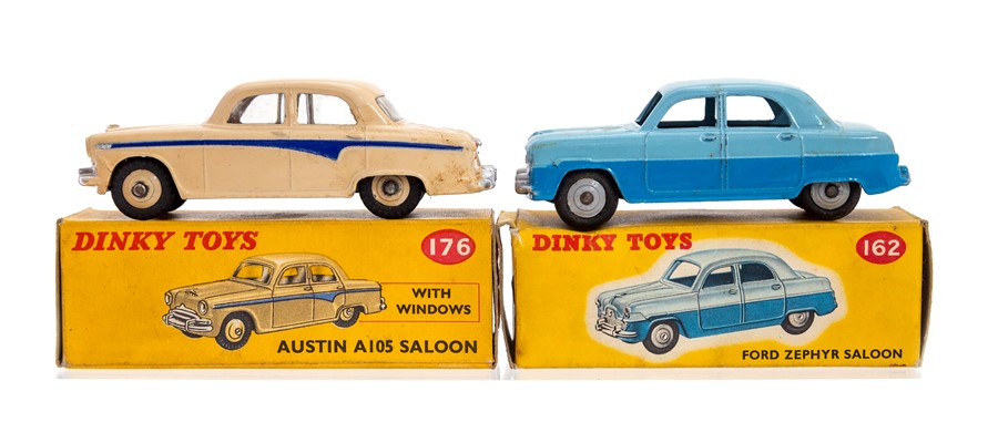 Dinky: Two boxed Dinky Toys vehicles to comprise: Ford Zephyr Saloon, 162, two-tone blue body,