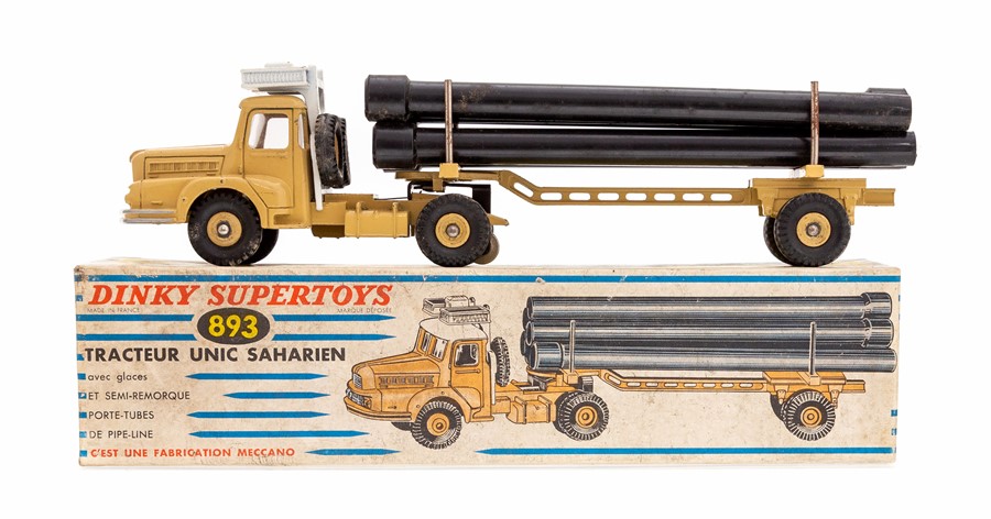 Dinky: A boxed, French Dinky Supertoys, Tracteur Unic Saharien, 893, complete with six black plastic