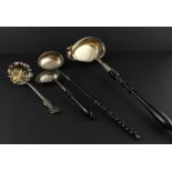 A George III silver and baleen toddy ladle, assayed London 1785, makers mark rubbed, having bright