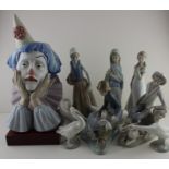 A large Lladro sad "Jester Clown" porcelain bust, impressed and printed marks including "Lladro