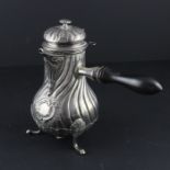 A French silver chocolate pot, of baluster form, having wrythen fluted decoration with hinged