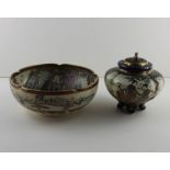 A Japanese Meiji period Satsuma bowl together with a similar Kinkozan style Satsuma Koro