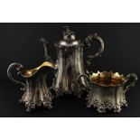 A substantial Swedish matched three piece silver coffee service, in the Rococo taste, comprising