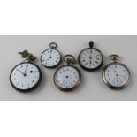 A Swiss silver pocket watch, crown wind, having Arabic numeral white enamel dial and Arabic