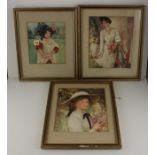 A collection of early 20th cent watercolours of girls and a similar larger print