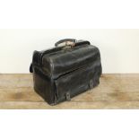 A Victorian J W Allen Gladstone bag style black leather travelling dressing set case, the hinged top