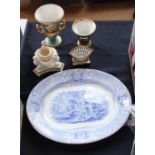 A collection of pottery to include Derby blue and white