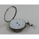 A Freres Rey & Co. silver pocket watch, key wind, having white enamel Arabic numeral dial with outer