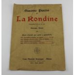 A Puccini signed sheet music: Giacomo Puccini, La Rondine, Commedia Lirica in tre atti di Giuseppe