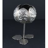 A Indian white metal ornamental circular goblet, early 20th century, possibly Kutch, having bowl