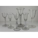 A collection of 18th cent and later glasses including air twist and faceted stem (6)