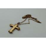 A Swedish 18ct. yellow gold cross, having trefoil terminals and incised and engraved border,