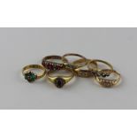 A collection of yellow gold rings, to include; A Victorian 22ct. gold, diamond and turquoise ring,