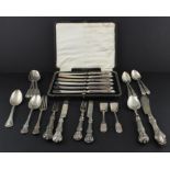 A collection of silver flatware, to include; a pair of Irish Victorian silver fiddle pattern salt