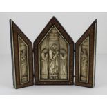 An Italian carved bone triptych, late 18th/early 19th century, the central panel depicting Madonna
