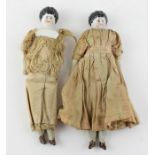 Two 19th century Victorian peg dolls. (2)