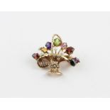 A 9ct. yellow gold, pearl and semi-precious gem stone brooch, the open work mount fashioned as a