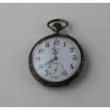 A Longines silver and gold plated pocket watch, crown wind, having white enamel Arabic numeral