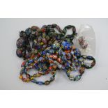 Six Millefiori bead necklaces together with matching earrings