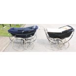 A Marmet Britannia pram, black body, cream interior, measuring approx, 145cm length, 95cm wide,