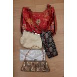 A Constance clutch bag (evening); a beadwork bag; a beadwork bag with bead strap/handle;