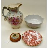 An early 20th Century water jug, Staffordshire pottery, a late 19th Century Carlton Ware fruit bowl,