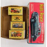 A Rolls Royce battery operated model together with four Matchbox cars including 1912 Packard