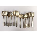 A collection of assorted silver teaspoons, mostly George III,