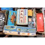 Vintage tinplate and plastic battery operated toys including tumbling monkey, Boeing 747, bulldozer,