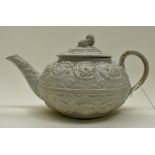 A salt glaze teapot with lion finial,