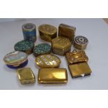 A collection of brass boxes including Chinese; Cloisonné etc;