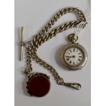 A ladies silver open faced pocket watch, engraved case, case diameter approx 30mm,