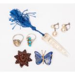 Collection assortment of silver jewellery, garnet set, Victorian star brooch,