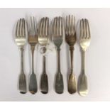 A set of six early Victorian silver forks, hallmarked for Newcastle 1844,