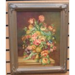 Arthur Leslie, a 20th Century still life, depicting flowers in an urn, oil on canvas,