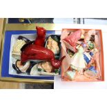 A collection of 16 ceramics figurines to include Royal Doulton Flambe Cat and Duck,
