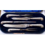 George V silver handled carving set, Sheffield 1905, Harrison Brothers & Howson,