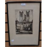 A pair of 19th Century etchings of Lincoln Cathedral and Canterbury Cathedral,
