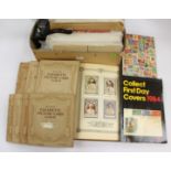 A small collection of seven Wills's Cigarette card albums, a box of First Day Covers,