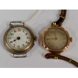 A ladies circa 1920s 9ct gold wristwatch, on cord strap.