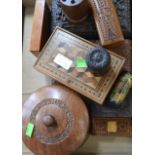 Collection of mid 20th Century treen and mahogany carved boxes