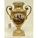 A Derby porcelain twin handled urn vase, circa 1820,