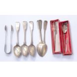 A set of six Georgian silver fiddle pattern teaspoons, London 1814,