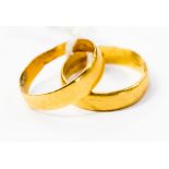 Two ladies 22ct yellow gold wedding bands, ring sizes M and M 1/2, total weight approx 4.