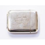 A Victorian silver plain vesta case, the front engraved with a monogram, Sampson Mordan, London,