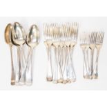 A collection of early 19th Century Old English Pattern flatware including: 12 table forks - 6 x WE