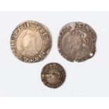 Charles I Shilling, milled series, falling lace collar, pierced at 5 'o' clock; Elizabeth I,